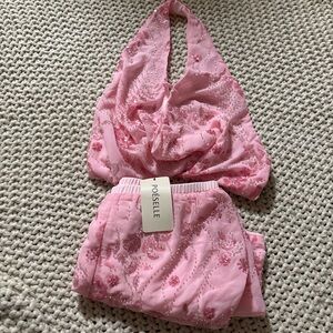 SHEIN Pink Floral Backless Dress